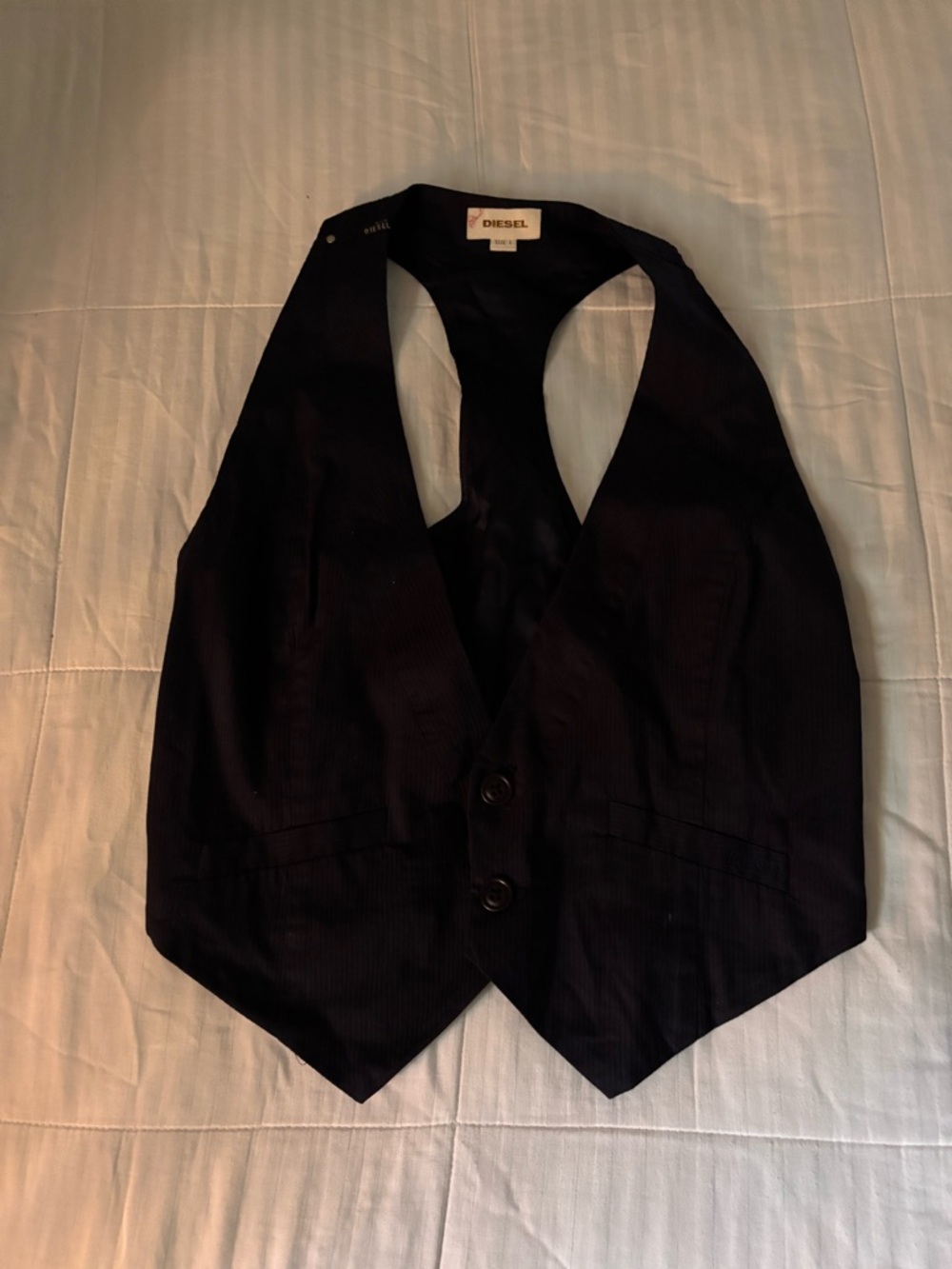 Diesel dark blue Pinstripe Vest with Deep V-Neck